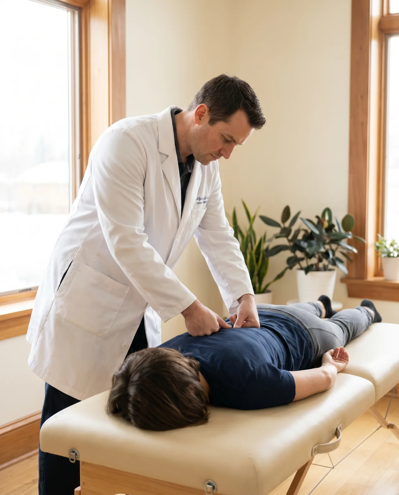 Chiropractor treating lower back pain patient in Round Rock TX